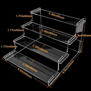 Detailed technical diagram of 3-tier clear acrylic display stand with size measurements