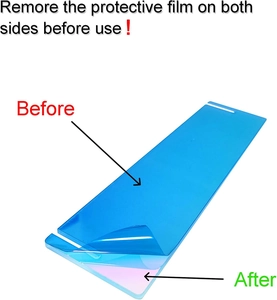 Detail of removing protective film from iridescent acrylic 4-tier display stand