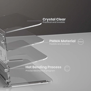 Detail of crystal clear 3-tier acrylic keyboard stand with smooth hot bending process