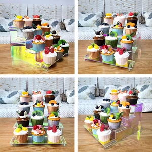 Iridescent 4-tier acrylic display stand for cupcakes and perfumes with rainbow finish