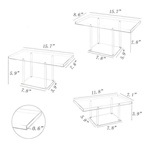Set of 3 clear acrylic square cake stands for wedding parties in various sizes