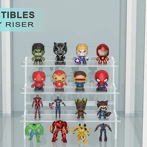 Transparent acrylic 4-tier ladder display riser for collectibles and makeup storage