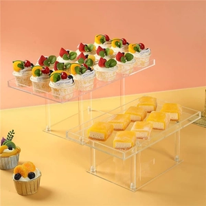 Clear acrylic square cake stand set with tiered risers for weddings and party dessert displays