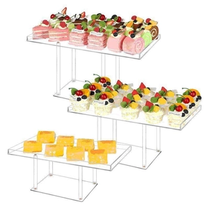 3-tier clear acrylic rectangular cake stand set for wedding dessert display