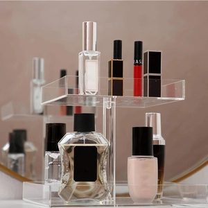 2-tier rotating acrylic perfume stand and cosmetic organizer for countertop display