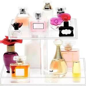 Modern 2-tier clear acrylic perfume display stand with multi-layer tiered storage shelf