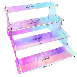 Holographic 4-tier acrylic tiered display stand for perfumes and collectibles, 240mm wide