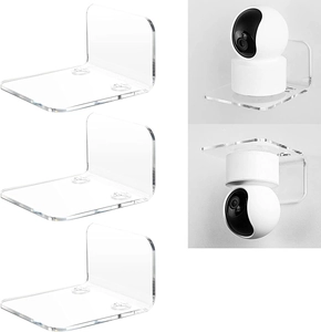 Detailed macro view of 3pcs clear acrylic floating wall shelves for security cameras
