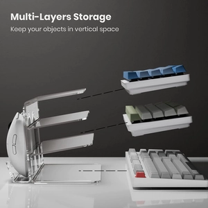 Transparent 3-tier acrylic keyboard stand with vertical mouse holder for desk storage