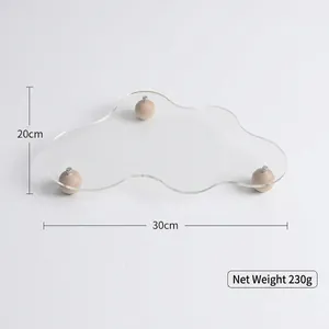 Cloud Shaped Transparent Acrylic Dessert Display Stand With Wood Bead Legs Wedding Party Cake Tray Afternoon Tea Snack Plate