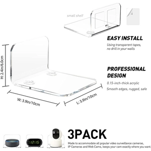 3-pack clear acrylic floating wall shelves for security cameras and baby monitors