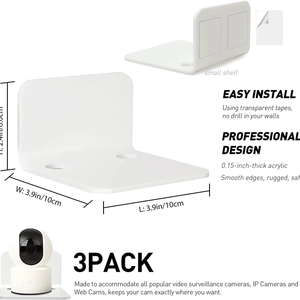 Set of 3 white acrylic floating shelves for baby monitors and security cameras