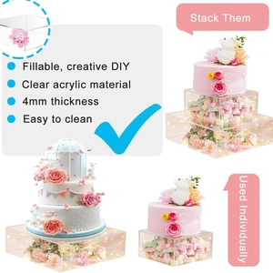 Clear acrylic square fillable cake stand display with 4mm thickness for DIY party decor