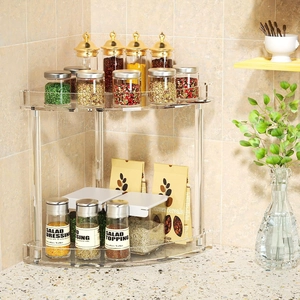 2-tier clear acrylic corner bathroom counter organizer for makeup and cosmetics