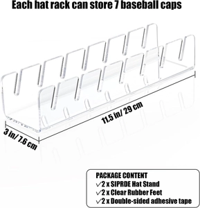 Detailed size guide of acrylic baseball cap holder showing dimensions and components
