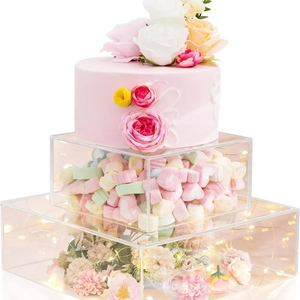 Clear acrylic square cake stand riser with refillable hollow design for wedding party decor