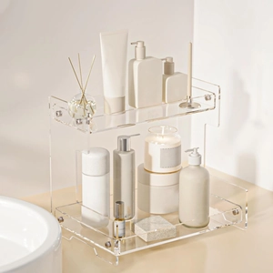 Modern 2-tier transparent acrylic storage shelf for perfumes and skincare products