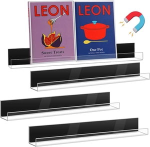 Set of 4 magnetic acrylic floating shelves for fridge or whiteboard storage
