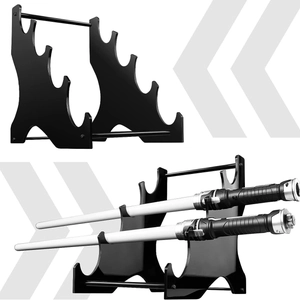 4-tier black acrylic lightsaber display stand with tiered structure and metal support rods