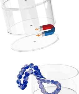Detail view of transparent acrylic storage box with magnetic lid for jewelry or watch