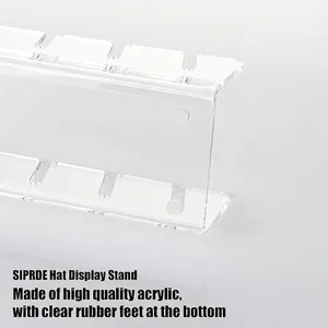 Acrylic baseball cap display rack with transparent slots and non-slip rubber feet