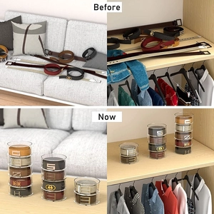 Stackable acrylic belt organizer box with magnetic lid for closet and vanity storage