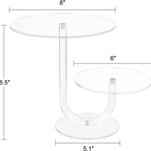 2-tier clear acrylic cupcake stand with minimalist U-shaped supports for dessert display