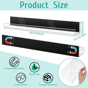 Magnetic acrylic floating bookshelf for fridge with dimensions 43x5.5x5cm in black finish