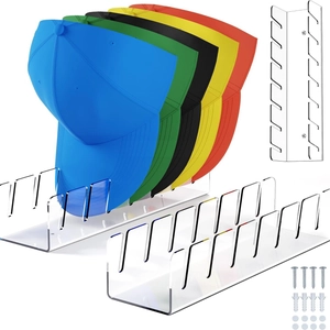 Set of clear acrylic baseball cap organizers with wall-mount and desktop stand options