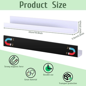 Detail showing dimensions 43cm length magnetic acrylic floating bookshelf for home or school
