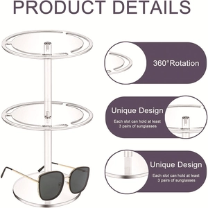 Close-up of 360 rotating mechanism on a transparent 3-tier acrylic sunglasses display stand