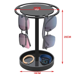 Rotating acrylic sunglasses stand showing 20cm height and double-tier storage dimensions