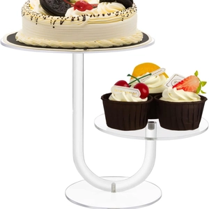 2-tier clear acrylic cupcake stand with round trays and U-shaped support for desserts