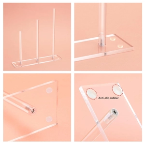 Three-tier clear acrylic hair scrunchie holder and headband organizer with anti-slip pads