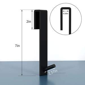 Dimensions détaillées du crochet de porte en métal noir mat avec hauteur totale de 7 pouces