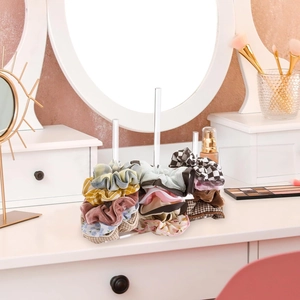 Three-tier transparent acrylic scrunchie holder organizer for hair accessory display