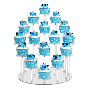 Présentoir à Cupcakes en Acrylique Transparent Support à Dessert à Étages pour Décoration de Mariage Anniversaire Rond