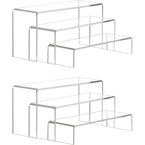 6-piece clear acrylic riser stands in three sizes for jewelry and retail shoe display