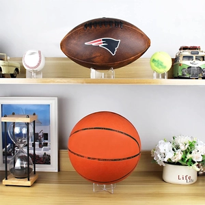 Clear acrylic ball display stands for basketballs and footballs in various sizes