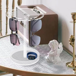 360-degree rotating clear acrylic sunglasses display stand with round storage base
