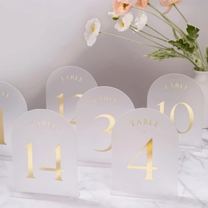 Frosted Arch Acrylic Wedding Table Numbers With Stand Gold Foil Printed Modern Elegant Event Banquet Reception Decoration Signs