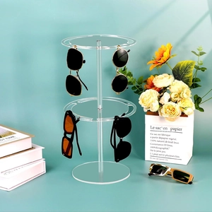 2-tier rotating clear acrylic sunglasses display stand with 360-degree swivel base
