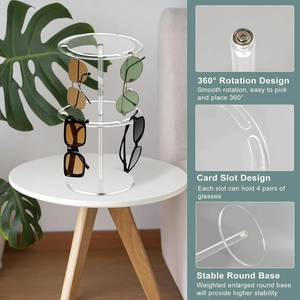 360-degree rotating acrylic sunglasses organizer with dual-tier storage trays