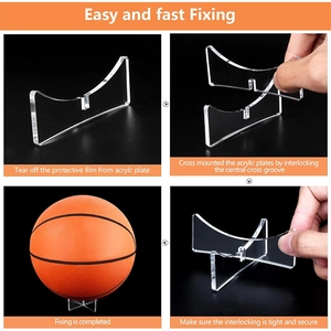 Clear acrylic basketball display stand with easy cross-assembly design and protective film
