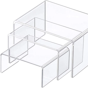 Set of 3 clear acrylic display risers in U-shaped nesting design for jewelry and figures