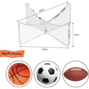 Clear acrylic X-shaped ball display stand with dimensions 3.5x2.5x1.3 inches for basketball