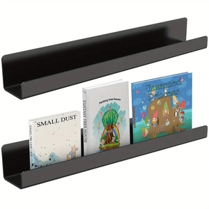 Set of two black magnetic acrylic floating bookshelves for walls and fridges