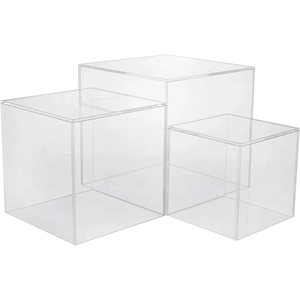 Set of 3 clear acrylic display risers with hollow bottoms for cosmetics and cake display