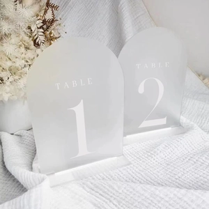 Frosted acrylic arch table numbers 1 and 2 with bases for wedding reception decor