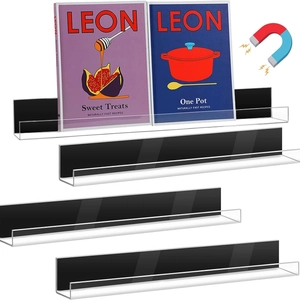 Set of 4 black magnetic acrylic floating shelves for books and fridge storage